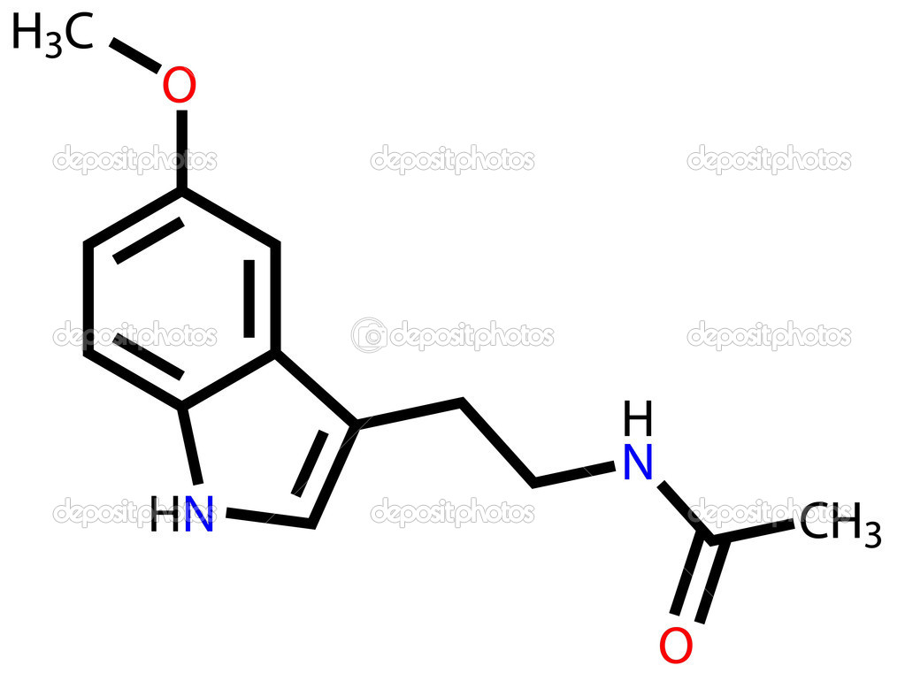 Structural formula of melatonin on a white background